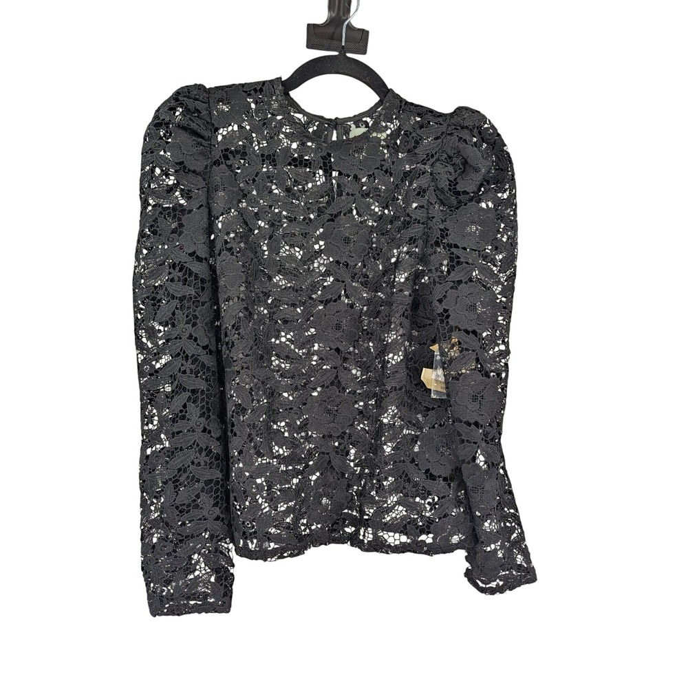 RYEGRASS Lace Blouse XS Black Puff Sleeve Edwardian Victorian Whimsigoth